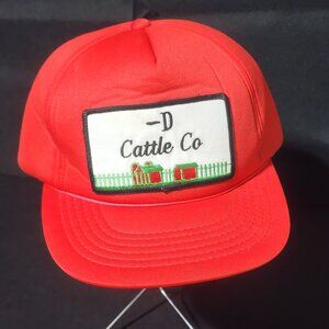 Vintage Red Foam Trucker Hat -D Cattle Co Farm Scene Patch Snapback Cap